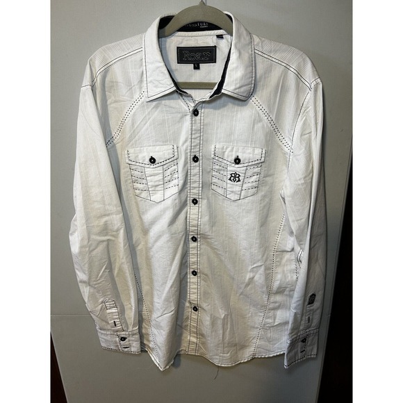 ROAR Signature Mens White Button Front Long Sleeve Casual Shirt Size Large - Picture 1 of 9